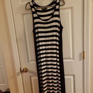 Christine Alexander black/white stripe maxi dress, sz XL